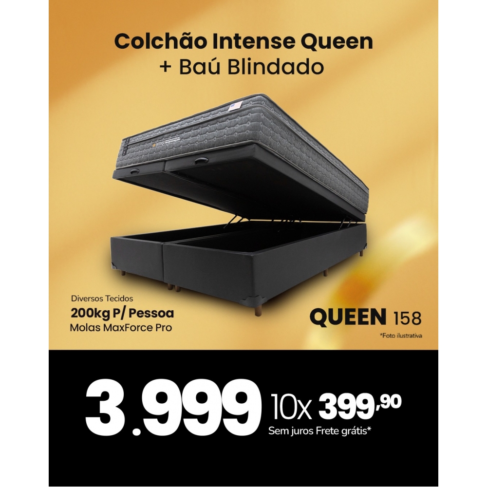 Kit Colchao Intense 158 + Bau 158  Veludo Grafite - VELUDO GRAFITE