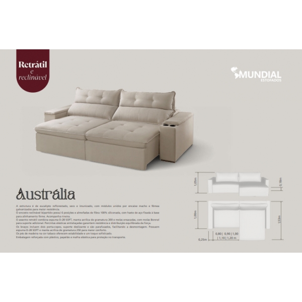 Sofá Austrália - Veludo Cinza- TAM 2,90