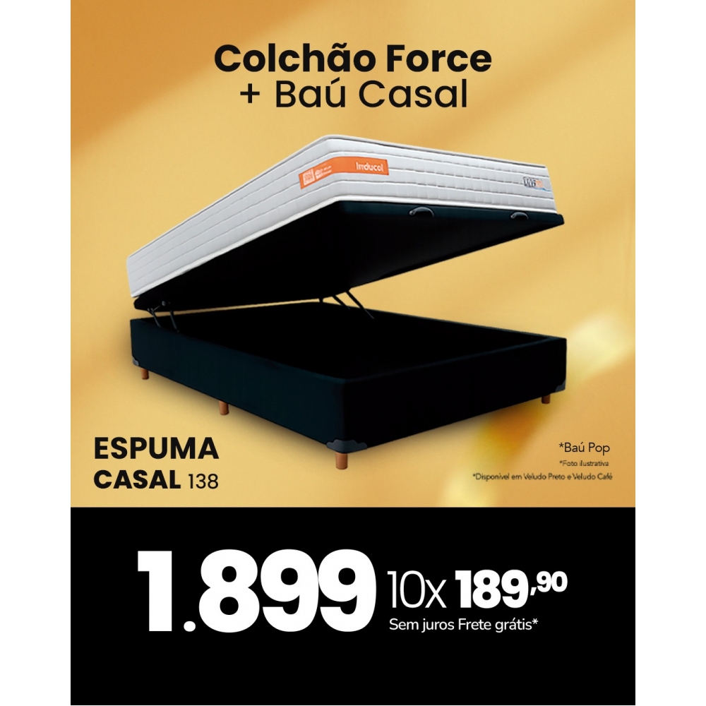 Kit Colchão Force Casal + Baú Pop - Veludo Preto