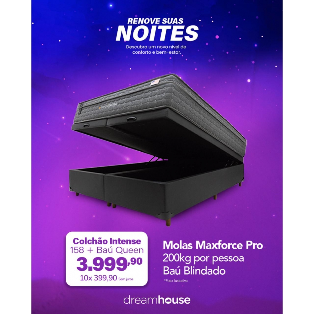 Kit Colchao Intense 158 + Bau 158 - CORINO PRETO
