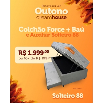 Colchão Solteiro Force + Bau 3x1 Viena Com Auxiliar