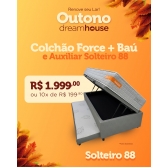 Colchão Solteiro Force + Bau 3x1 Viena Com Auxiliar - BRANCO