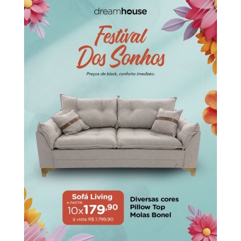 Sofá Living Creta Com Couro
