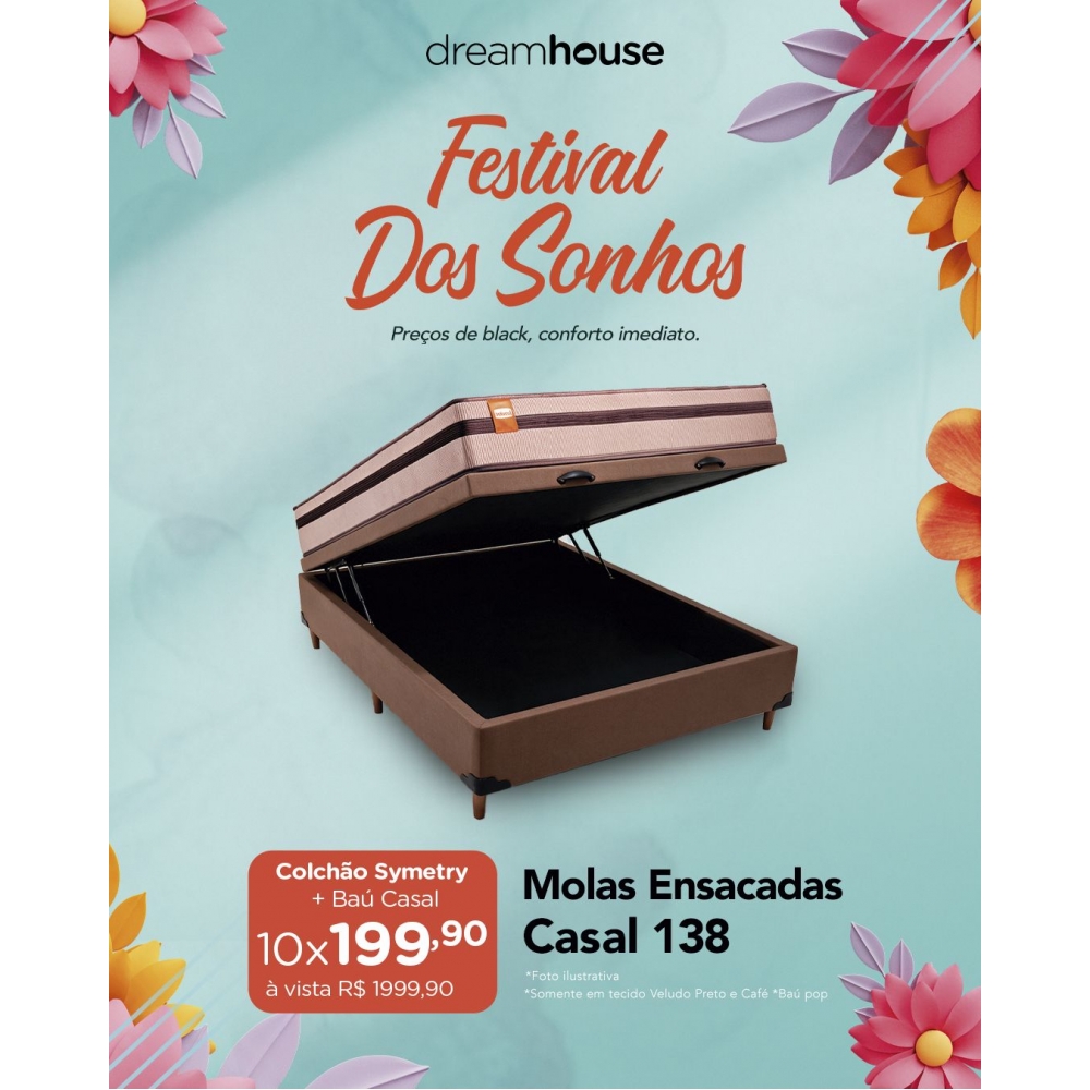 Kit Colchao Symmetry + Bau Pop Veludo CafÉ - VELUDO CAFE