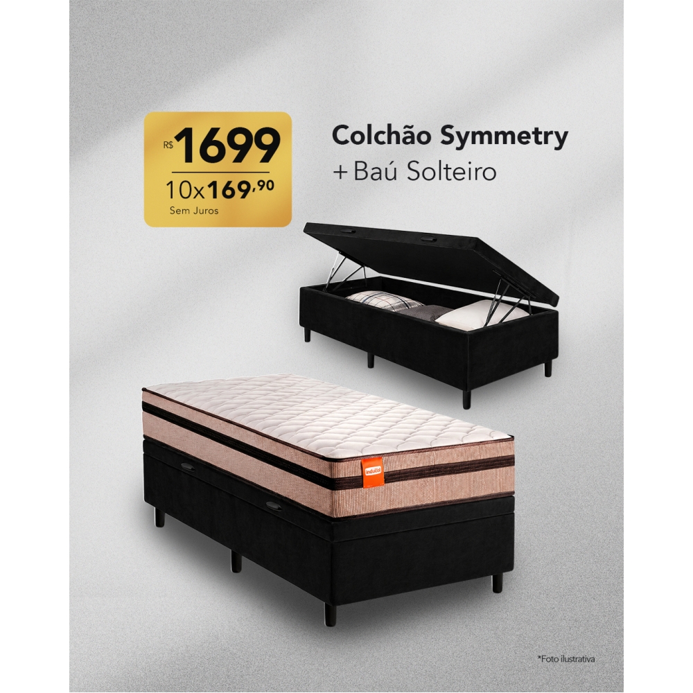 Colchão Symmetry + Baú Solteiro - Preto