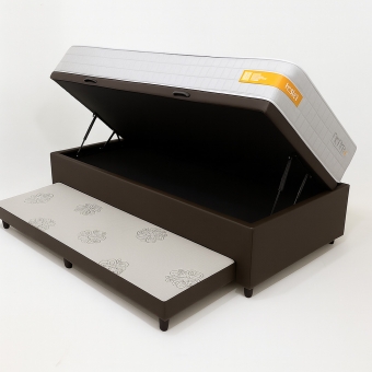 Colchão Solteiro Force + Bau 3x1 Viena Com Auxiliar