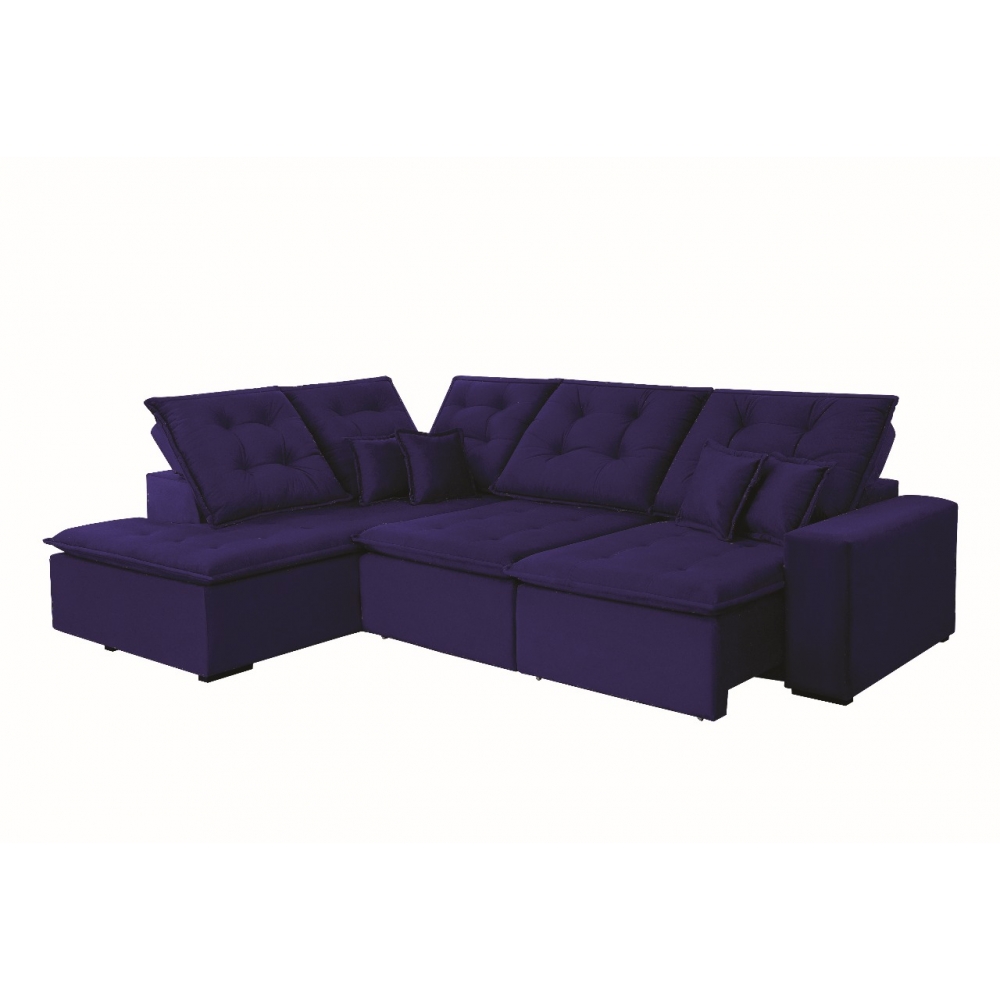 Sofa Canto C/chaise Ld Esq Art Brasil Nassau - Veludo 3101 Azul