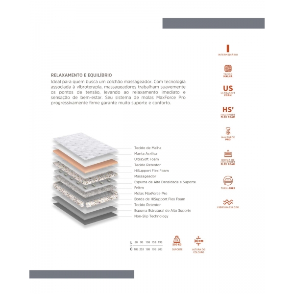 Colchao Casal inducol Com massageador 138x188 - Cinza/branco