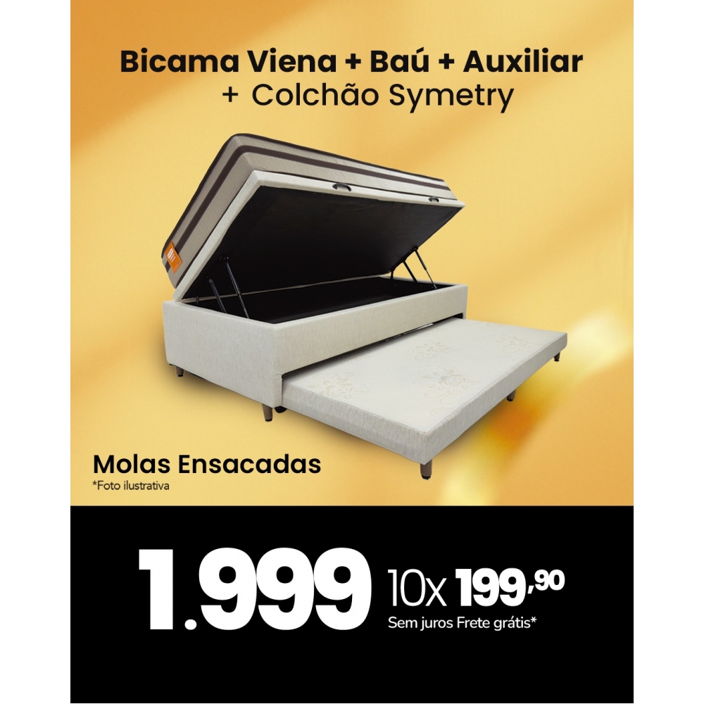 Kit Bicama 3x1 Viena + Colchao Symetry 88 Corino Marrom - BEGE TIZA