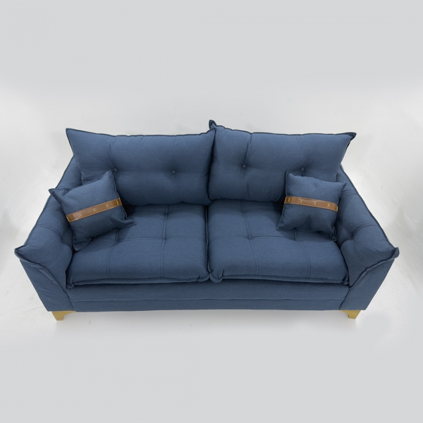 Sofá Creta Com Couro - Cor 28 Linho Azul