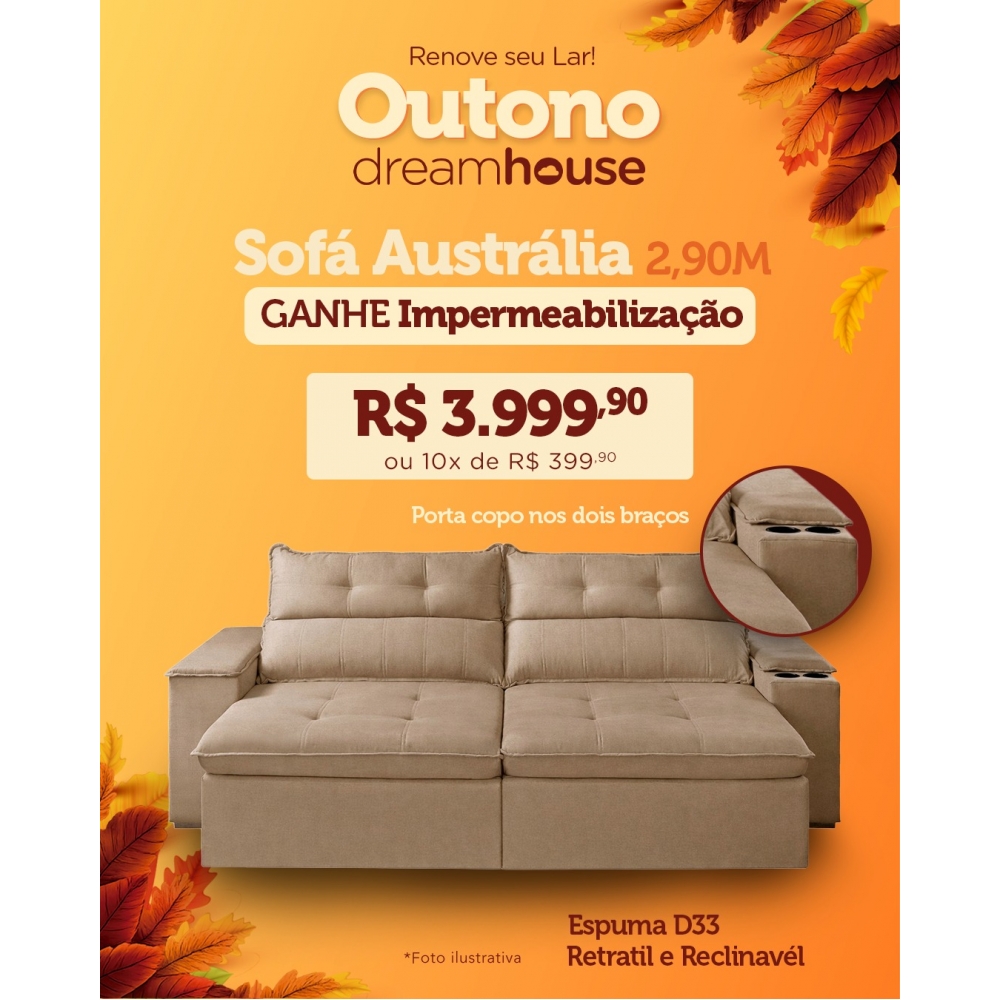 Sofá Austrália - Veludo Bege - TAM 2,90