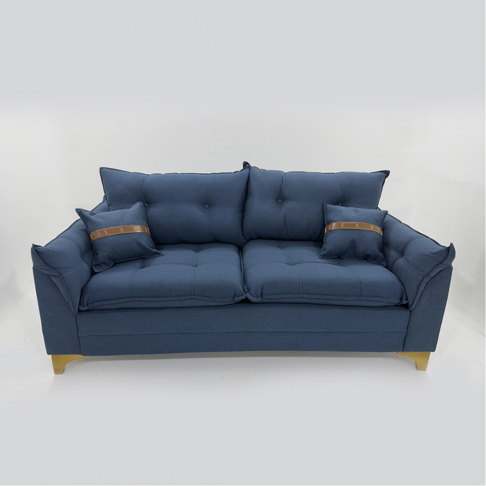 Sofá Creta Com Couro - Cor 28 Linho Azul
