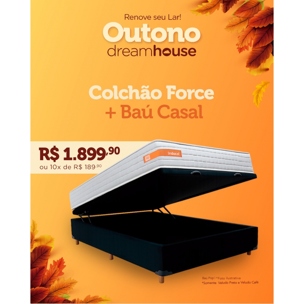 Colchão Force + Baú Casal - Veludo Preto