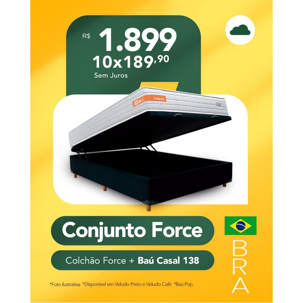 Colchão Force + Baú Casal - Veludo Café